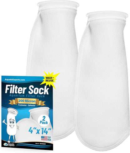Felt Filter Socks – 4 Inch Ring Style, 200 Micron Aquarium Filter Sock for Sumps & Aquariums (4" X 14", 2 Pack)