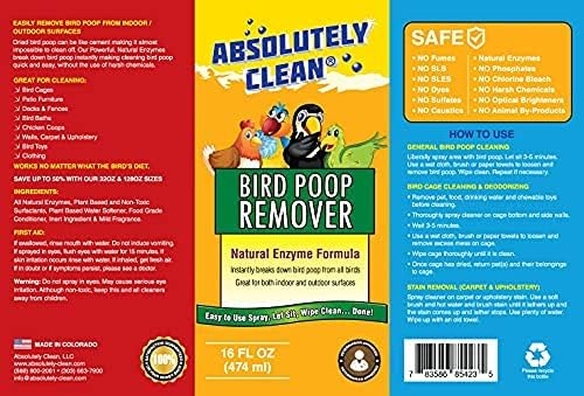 Amazing Bird Poop Cleaner Spray - Just Spray/Wipe - Safely & Easily Removes Bird Messes - Use Indoor/Outdoor - Made in the USA