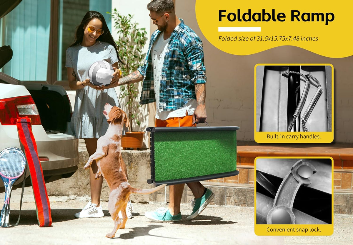 Foldable Dog Ramp for Cars Suvs Beds Non-Slip Grass - (50894)