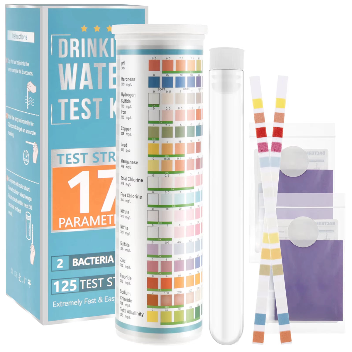 100Pcs Aquarium Test Strips 5-17 in 1 Fish Tank Water Testing Kits with Test Tube Freshwater Saltwater Water Quality Test Kit