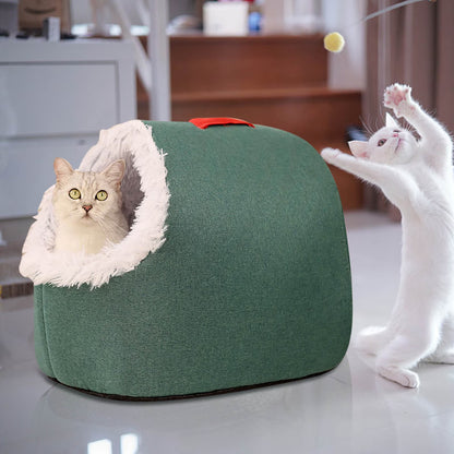 Winter Warm Pet Cave Bed,New Soft Plush Cozy Indoor Nest for Cats and Small Dogs, Removable Cushion Warming Pets Cozy Enclosed Cat House