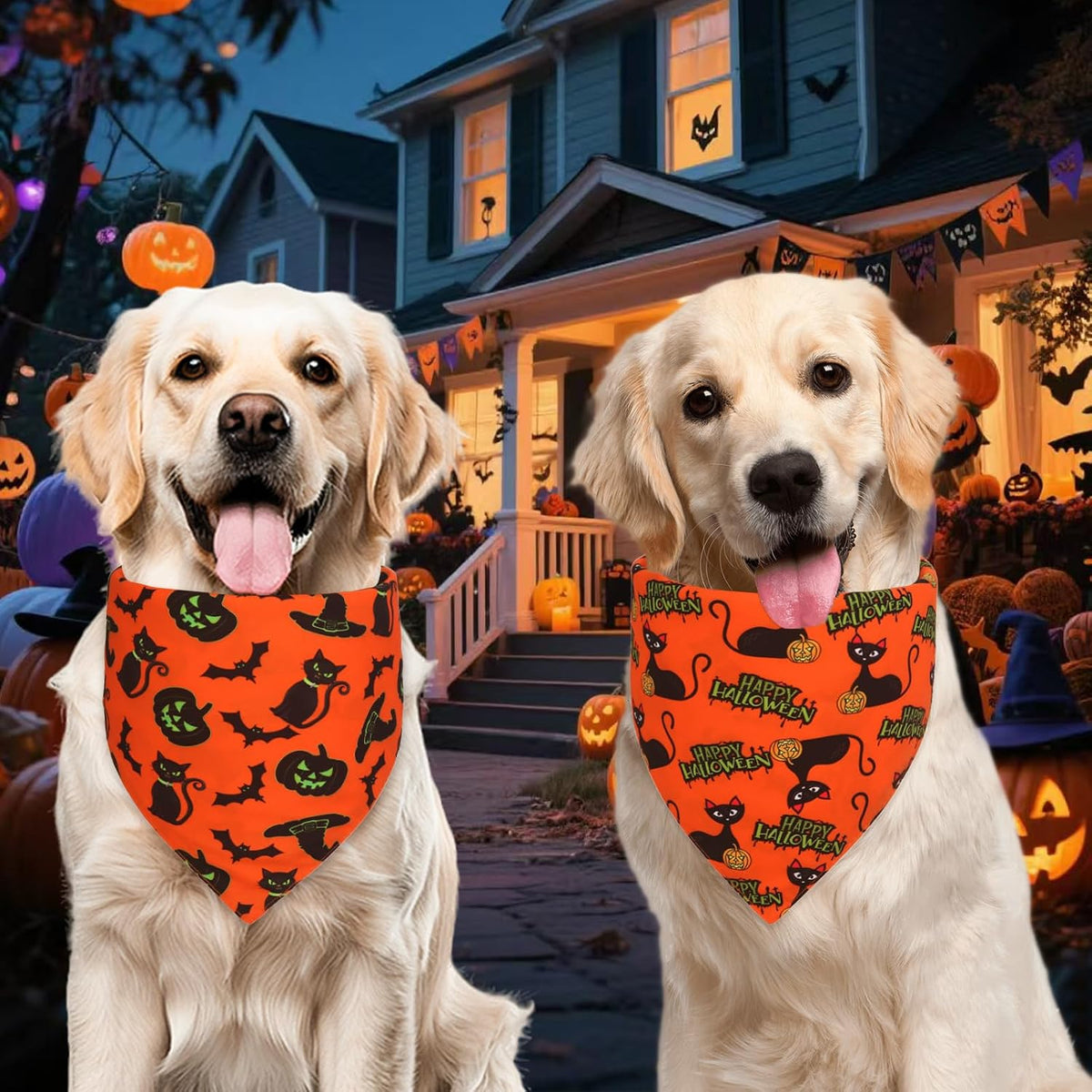 Halloween Dog Bandanas Large 3PCS, 6 Pattern Fall Scarf for Boy Girl