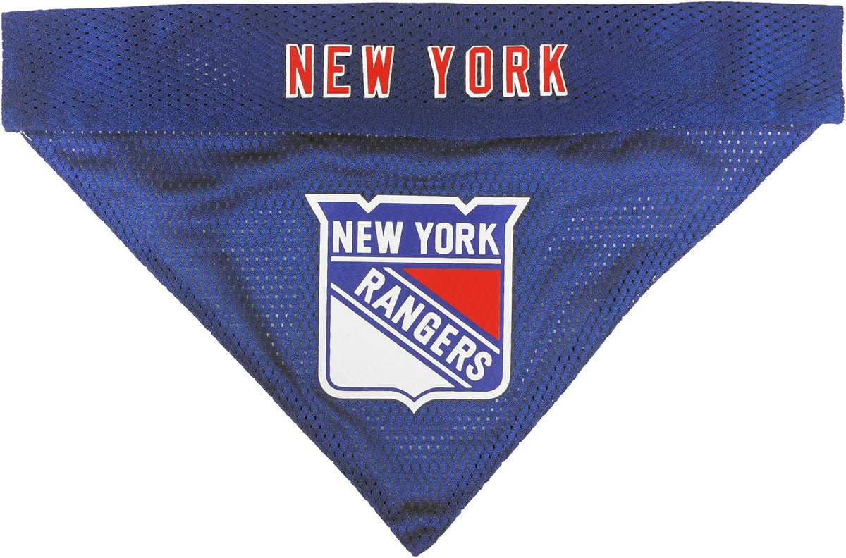 NHL New York Rangers Reversible Bandana Size Xx-Large for Dogs & Cats. 2 Sided Sports Bandana, Premium Embroidery Team Logo, Many NHL Teams Available
