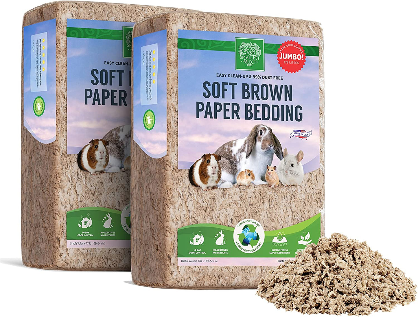 Paper Bedding, Brown, Odor Control, 178 L, 2-Pack