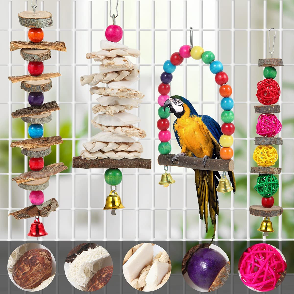 Bird Perch Bird Toys Parakeet Toys,Bird Cage Accessories Wooden Chew Toys Perch Stand for Parrot Conure Cockatiel Lovebird Parrotlet Budgie Finches and Other Small to Medium Sized Birds