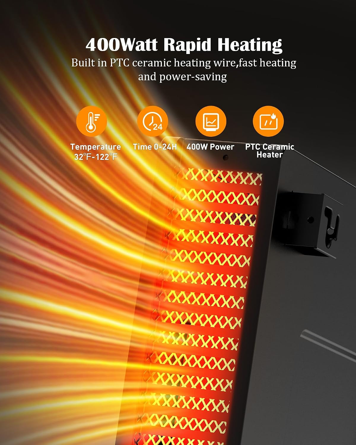 Dog House Heater, 32℉-122℉ Temp Control, Near-Silent No Fan & 30% Energy-Save ECO Mode, Overheat Protection & 6.6Ft Chew-Resistant Cord, Outdoor Dog House/Chicken Coop, Puppies/Preg/Senior Dogs