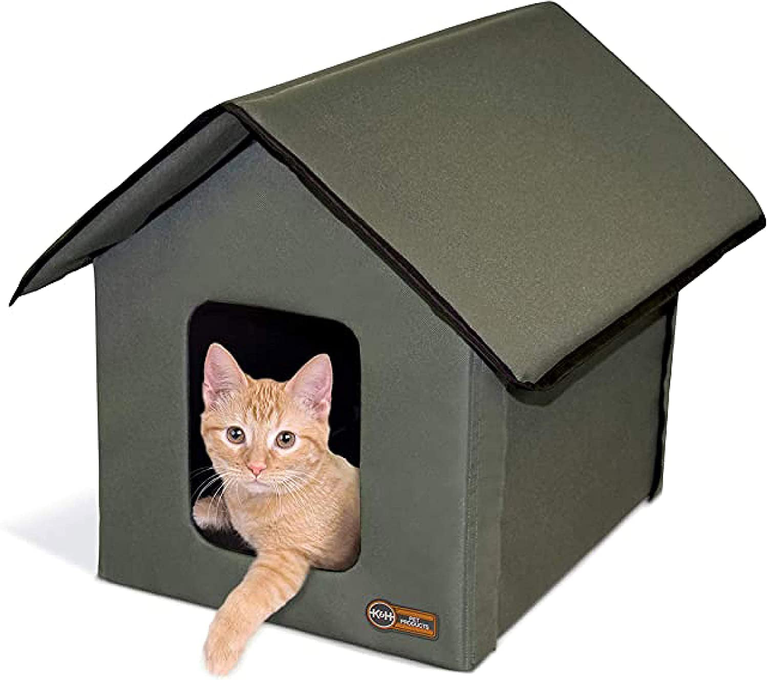 K&H Outdoor Cat House, Weatherproof Shelter for outside Pets, Olive/Olive