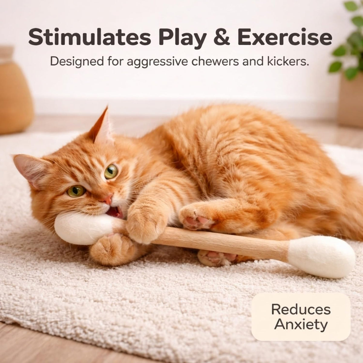 Giant Swab Cat Toy with Catnip 1 Pc (17 in / 42 Cm) | Extra Long Durable Chew Toy for Large Cats, Aggressive Chewers & Small Dogs | Interactive, Catnip Filled for Play & Anxiety Relief