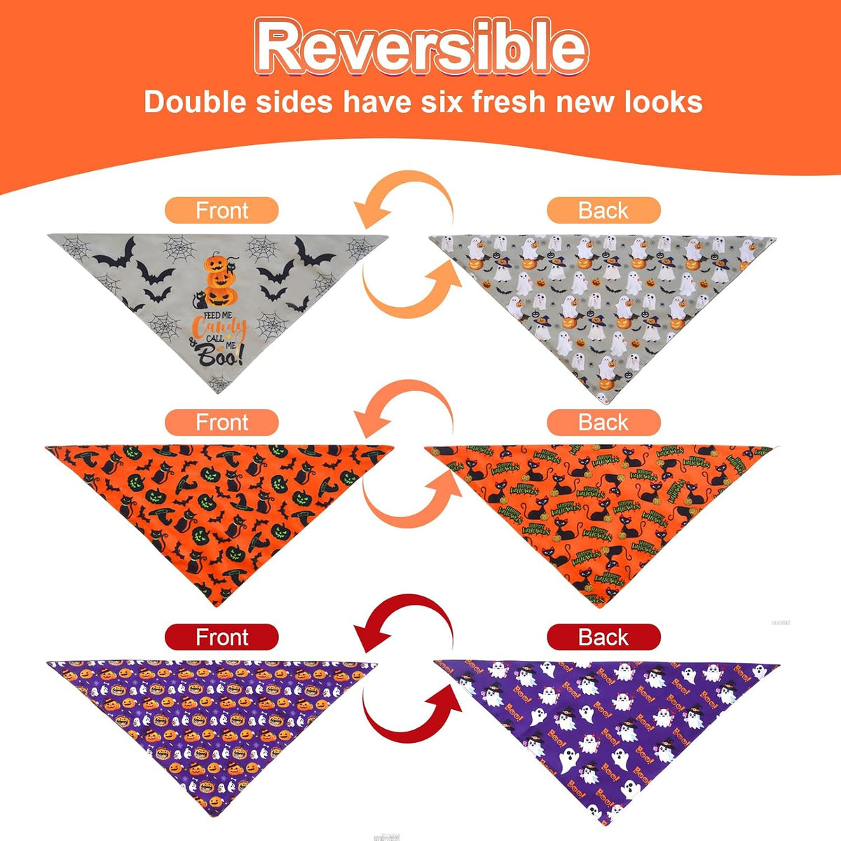 Halloween Dog Bandanas Large 3PCS, 6 Pattern Fall Scarf for Boy Girl