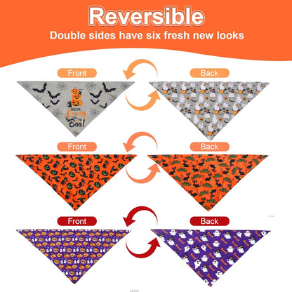 Halloween Dog Bandanas Large 3PCS, 6 Pattern Fall Scarf for Boy Girl