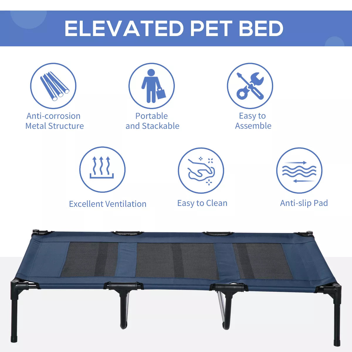 Pawhut 48" X 36" Elevated Breathable Dog Bed Portable Pet Cot W/ Carry Bag Metal Frame Breathable Mesh Indoor and Outdoor
