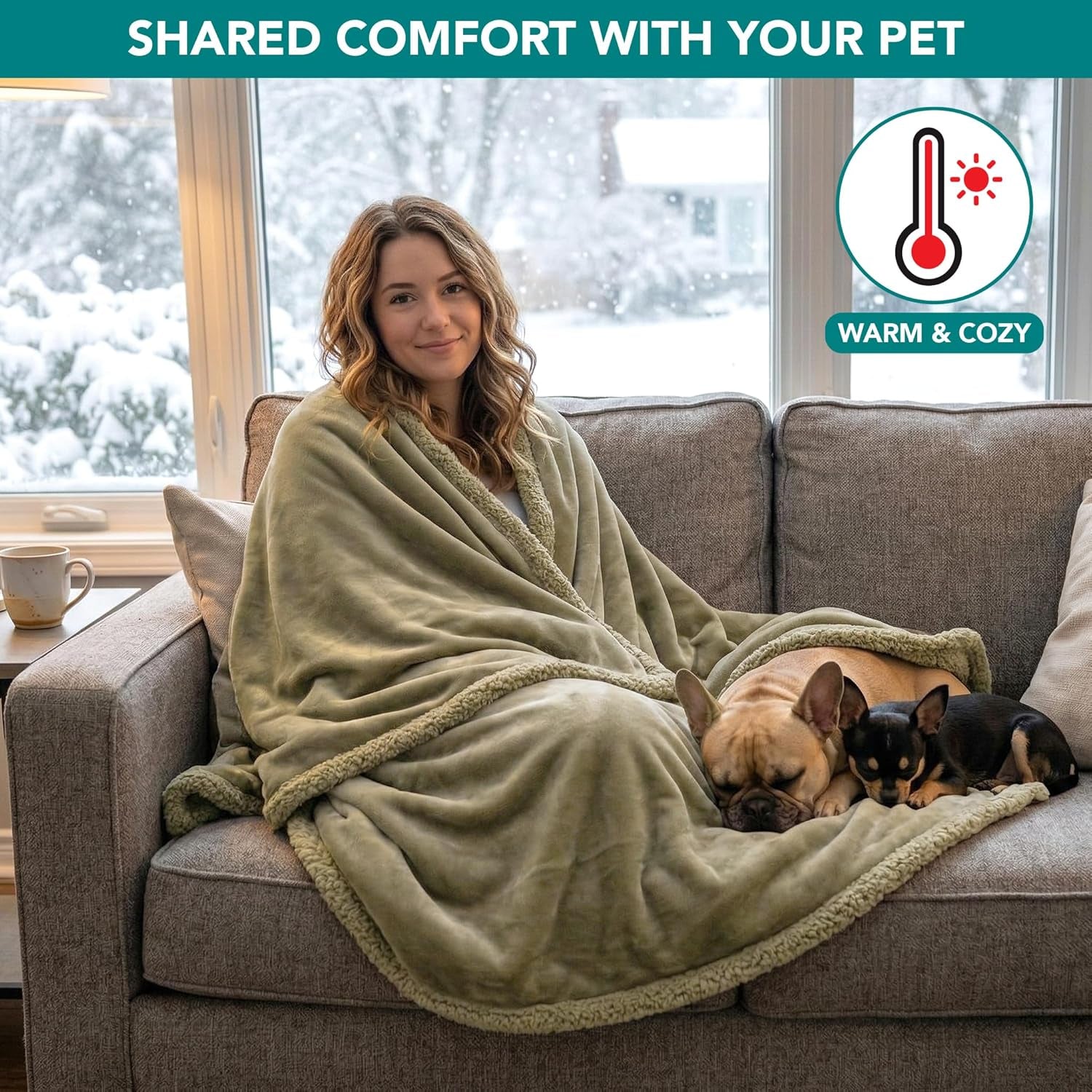Waterproof Dog Blanket for Medium Large Dog Pet, 60X40, Taupe Sherpa