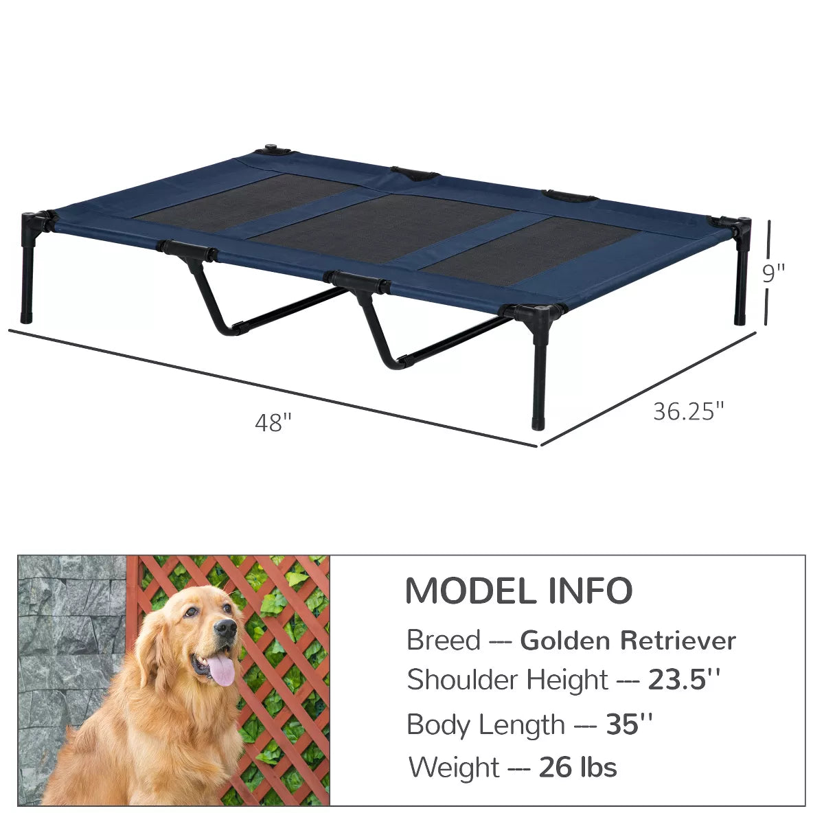 Pawhut 48" X 36" Elevated Breathable Dog Bed Portable Pet Cot W/ Carry Bag Metal Frame Breathable Mesh Indoor and Outdoor
