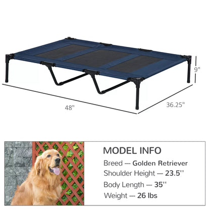 Pawhut 48" X 36" Elevated Breathable Dog Bed Portable Pet Cot W/ Carry Bag Metal Frame Breathable Mesh Indoor and Outdoor