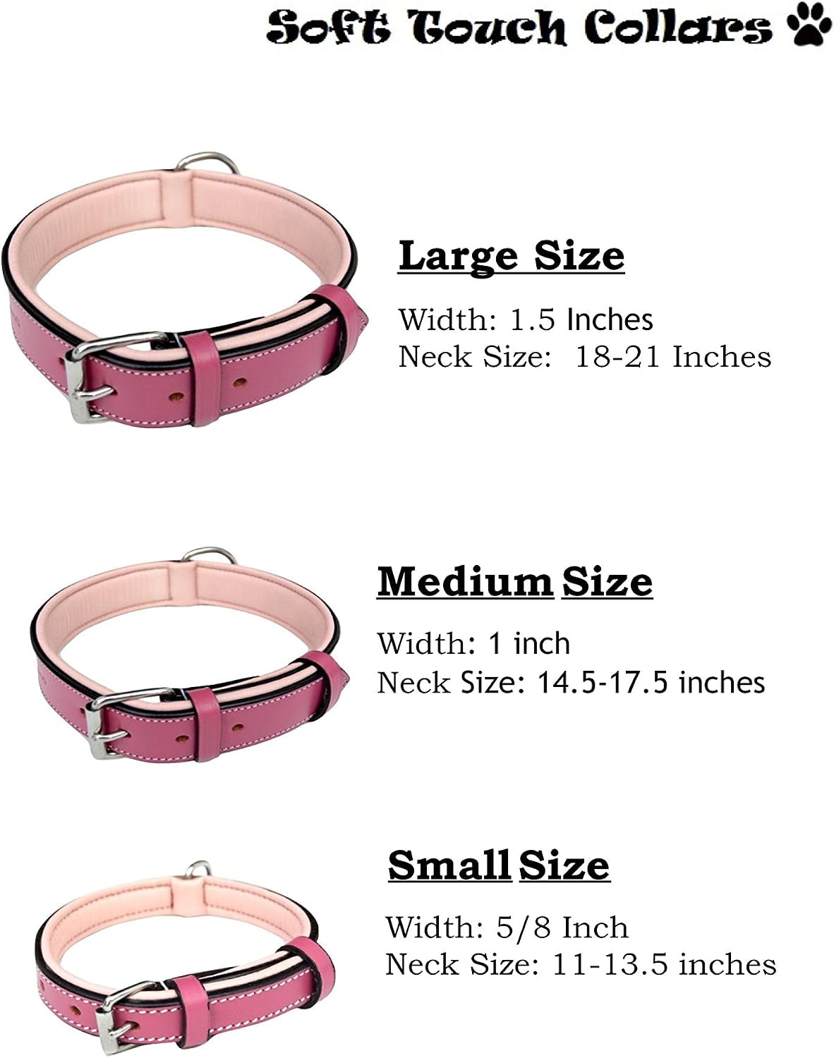 Raspberry Pink Leather Padded Dog Collar, for Large Female Dogs, Made with Genuine Real Leather, 24" Long X 1.5" Wide