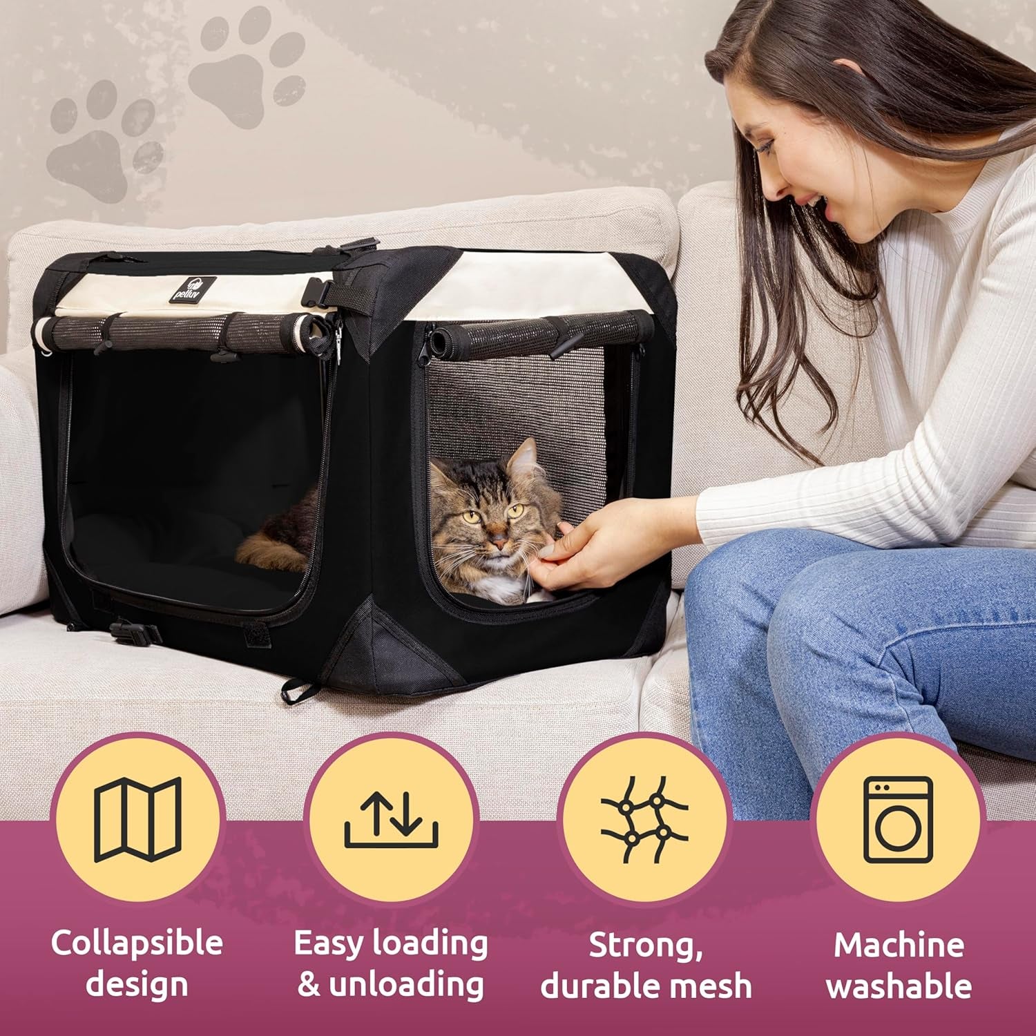 Cat & Dog Carrier, Fits Most Cats or Small Dog Comfortably, Medium, Black