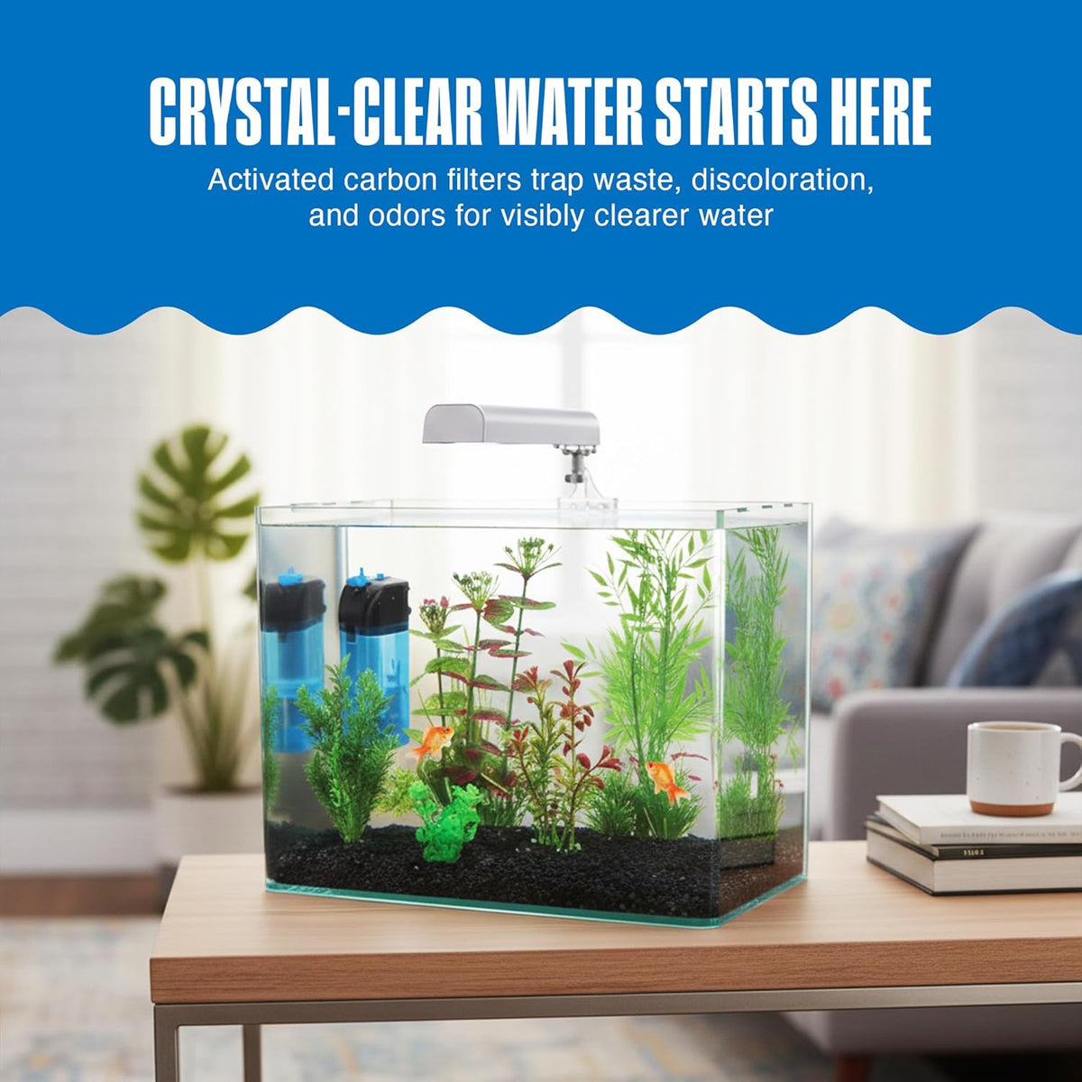 Cascade 600 Filter Replacement Carbon Cartridges - 2 Pack, Activated Carbon Media for CIF3 Submersible Internal Aquarium Filter - Removes Odors, Discoloration & Impurities - Black, 4X3X3 In