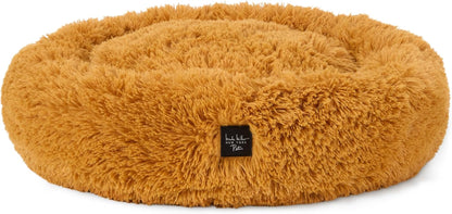PET Ellie Fuzzy Solid Donut Pet Bed, Plush, Cozy & Calming, Non-Slip Bottom, 100% Machine Washable, Gold, Medium 28"X28"X7" Round
