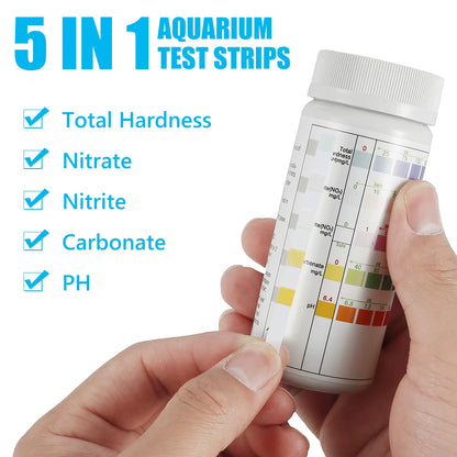 100Pcs Aquarium Test Strips 5-17 in 1 Fish Tank Water Testing Kits with Test Tube Freshwater Saltwater Water Quality Test Kit