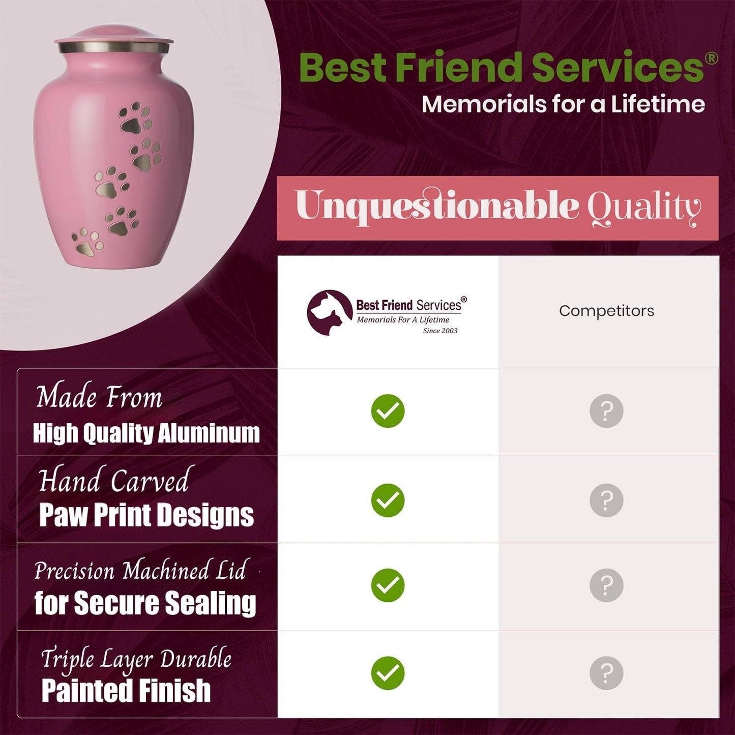 Ottillie Legacy Pink/Pewter/Vert Urn, up to 115Lbs
