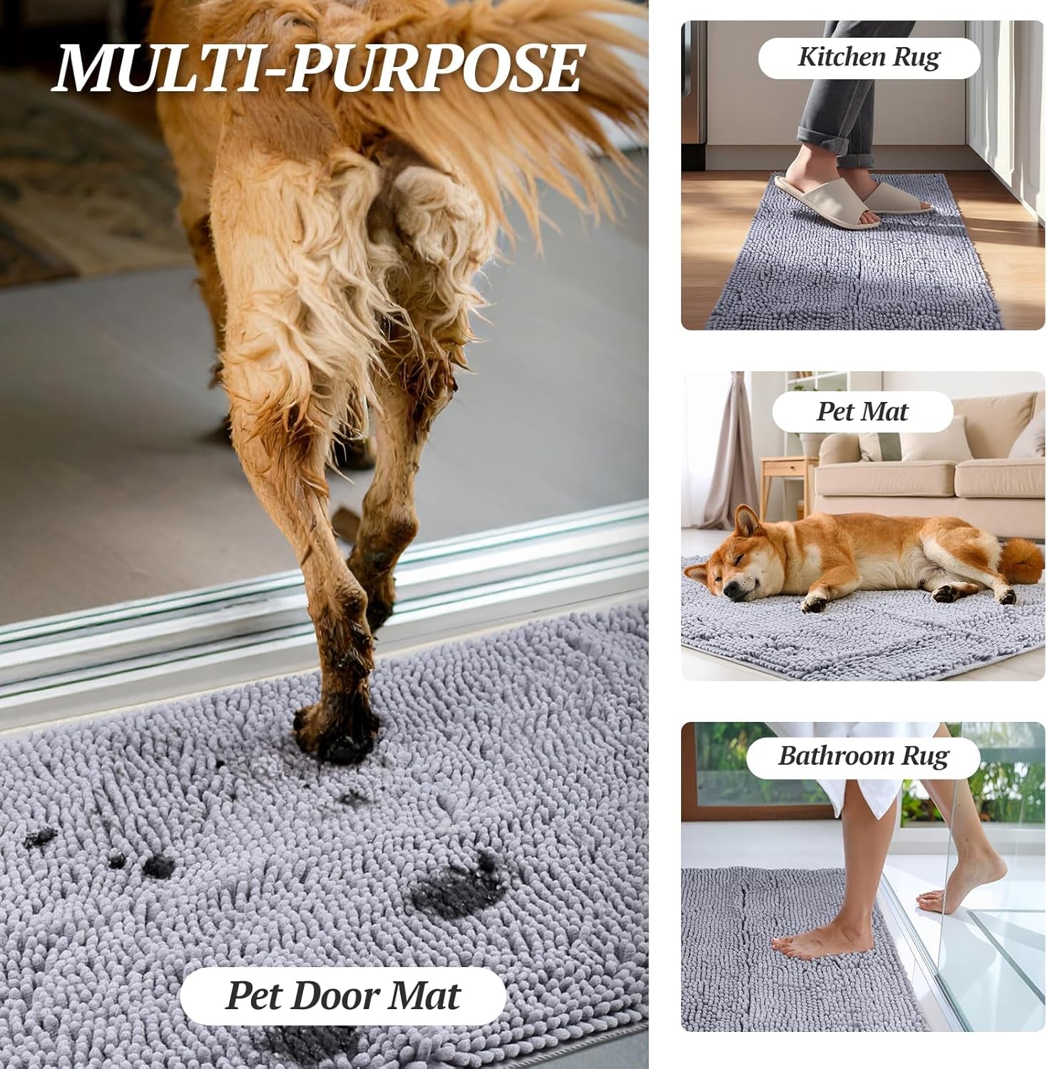 Dog Door Mat Absorpmax Dog Mat for Muddy Paw, 35 × 25", Grey