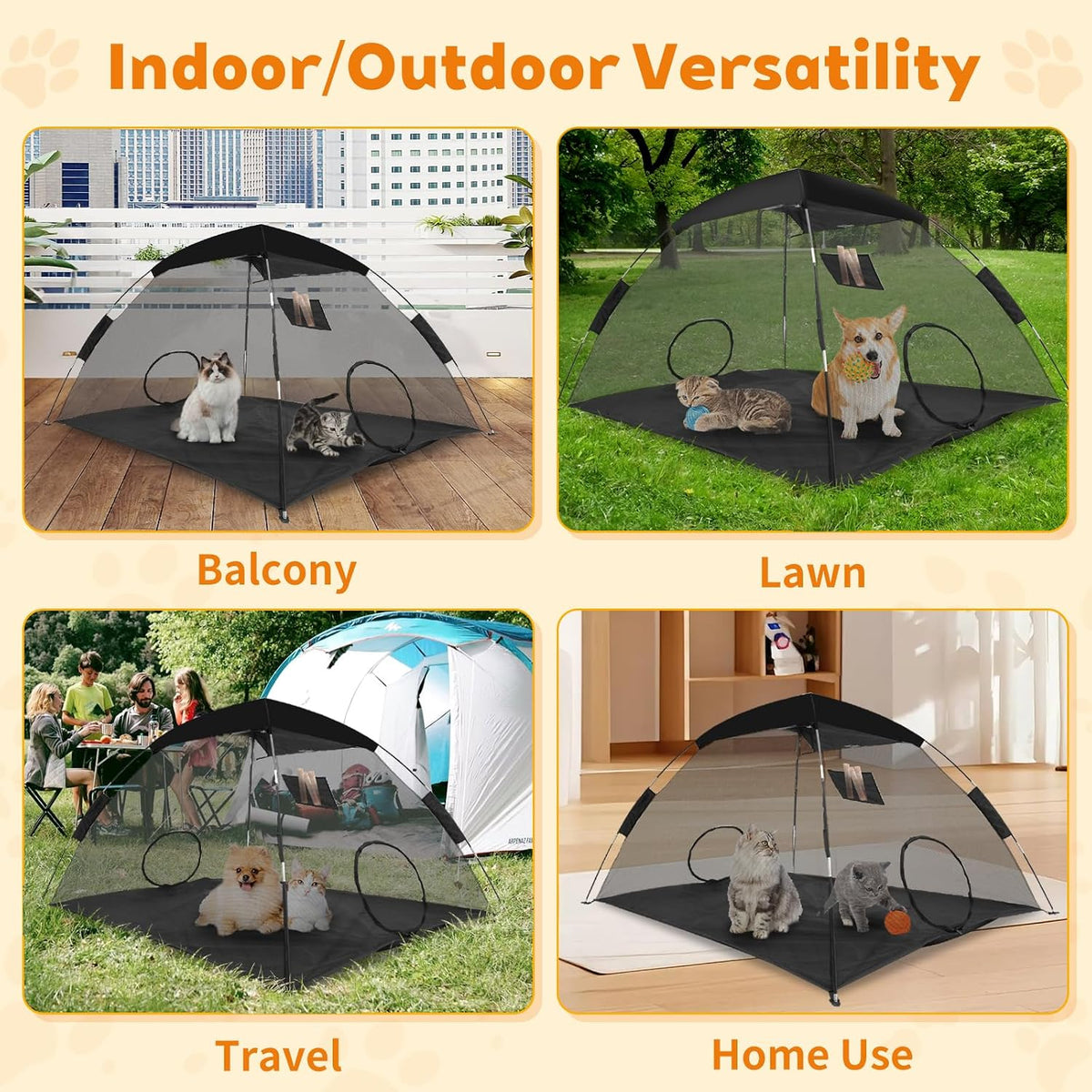 Portable Pet Tent for Cats Outdoor Camping Playpen Sunshade Cat Enclosures for Indoor Kittens Rabbits Guinea Pigs Small Animals Mesh House