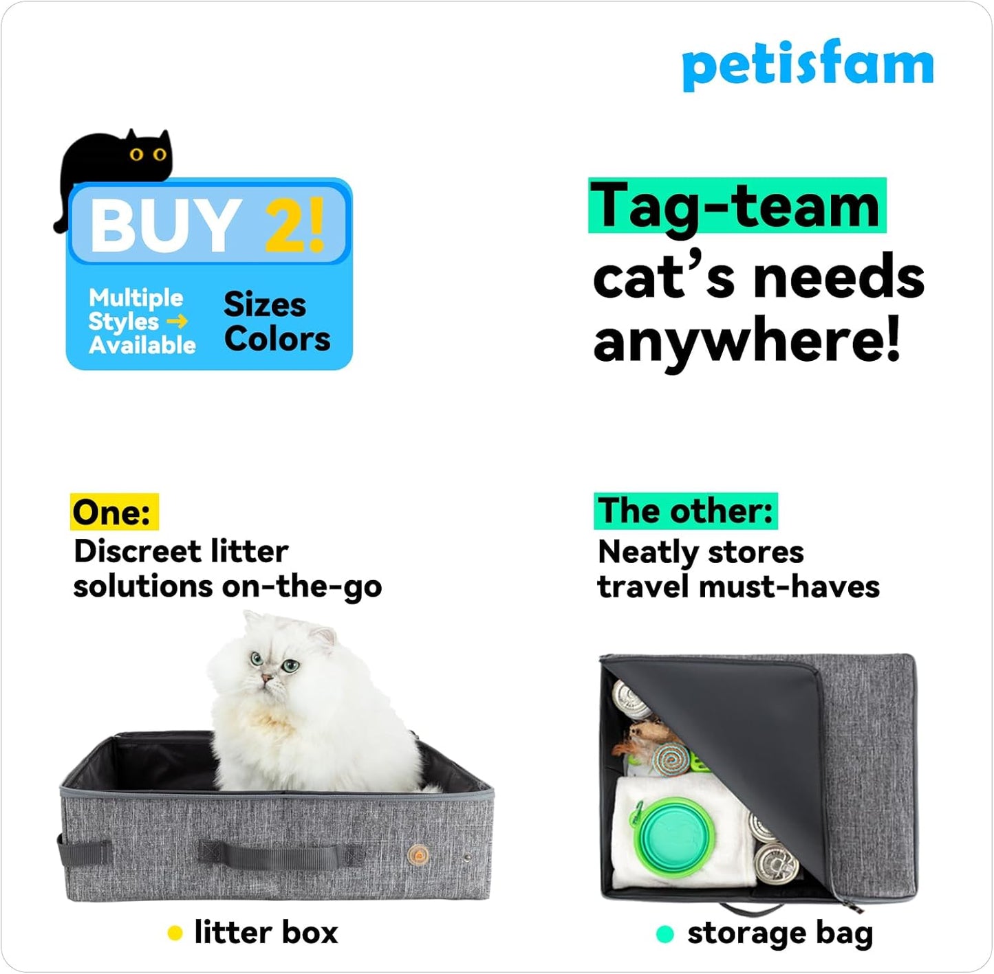 Portable Cat Travel Litter Box with Zipped Lid