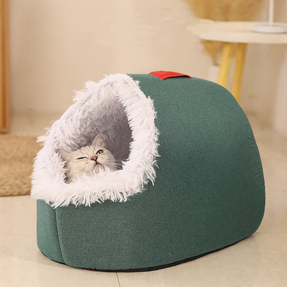 Winter Warm Pet Cave Bed,New Soft Plush Cozy Indoor Nest for Cats and Small Dogs, Removable Cushion Warming Pets Cozy Enclosed Cat House