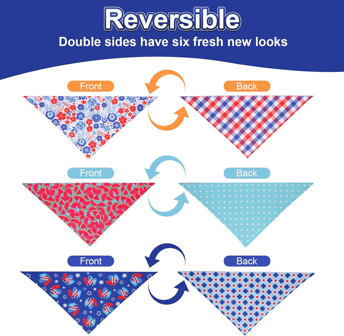 4Th of July Dog Bandanas Summer Xlarge 3PCS, USA Patriotic Scarf