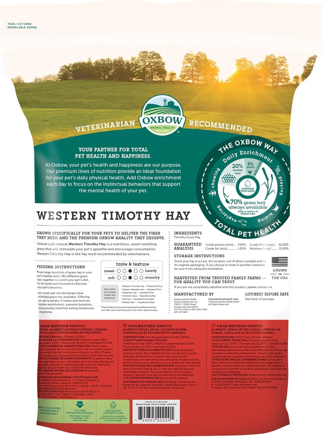Western Timothy Hay, Rabbit & Guinea Pig Hay, High Fiber, USA, 90 Oz