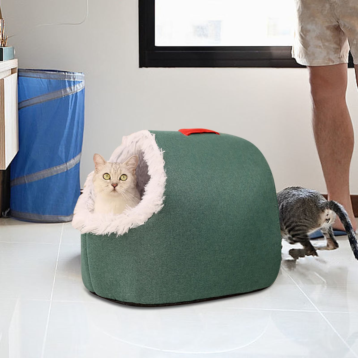 Winter Warm Pet Cave Bed,New Soft Plush Cozy Indoor Nest for Cats and Small Dogs, Removable Cushion Warming Pets Cozy Enclosed Cat House