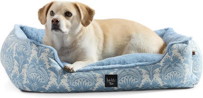PET Mod Damask Plushy Bolster Pet Bed, Cozy & Calming, Non-Slip Bottom, Machine Washable Cover, Blue, Large 35"X28"X8"