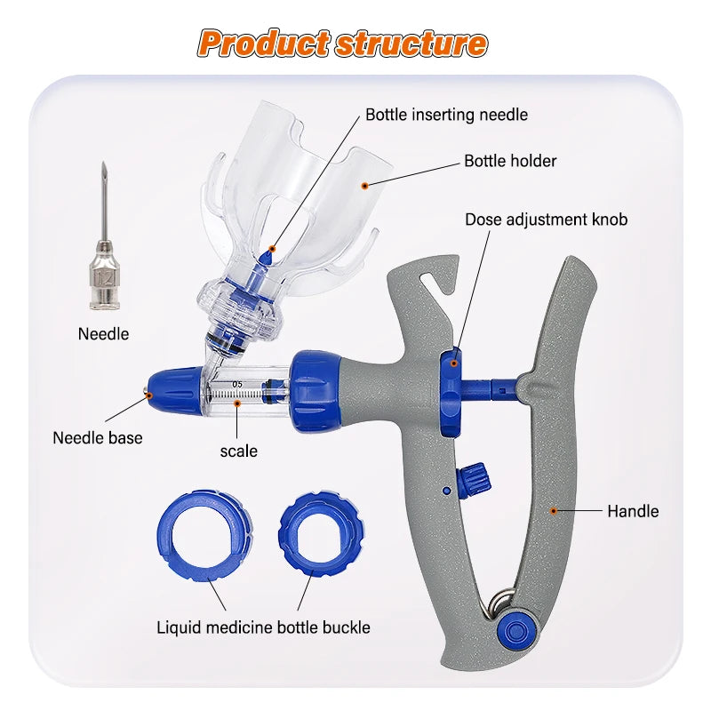 1/2/5Ml Automatic Continuous Syringe Animal Adjustable Injector Chicken Poultry Durable Vaccine Injector 10 Needles Veterinary