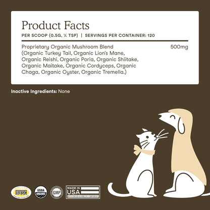 Mushroom Supplement for Dogs & Cats with Turkey Tail, 120 Scoops