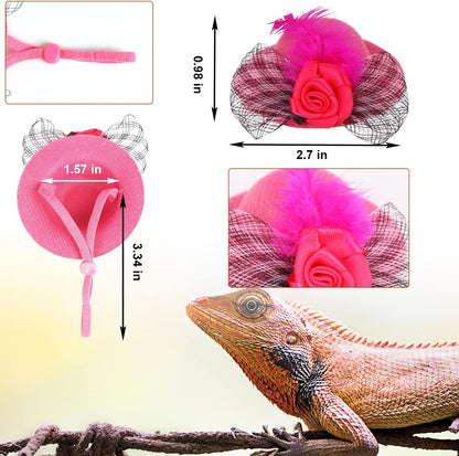 6 Pcs Chicken Hats for Hens Tiny Pets Animals Funny Chicken Accessories Mini Feather Top Hat with Adjustable Elastic Chin Strap and Rose for Hamster Parrot Bird Snake Animals Show Costum