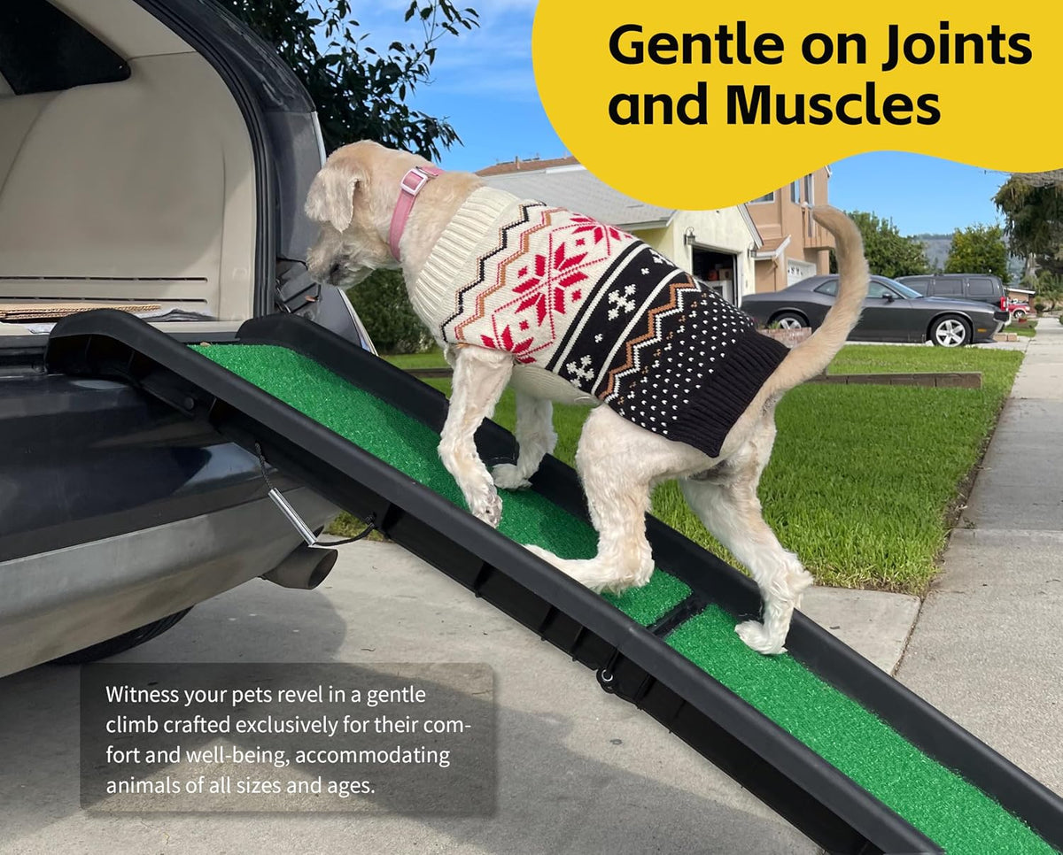 Foldable Dog Ramp for Cars Suvs Beds Non-Slip Grass - (50894)