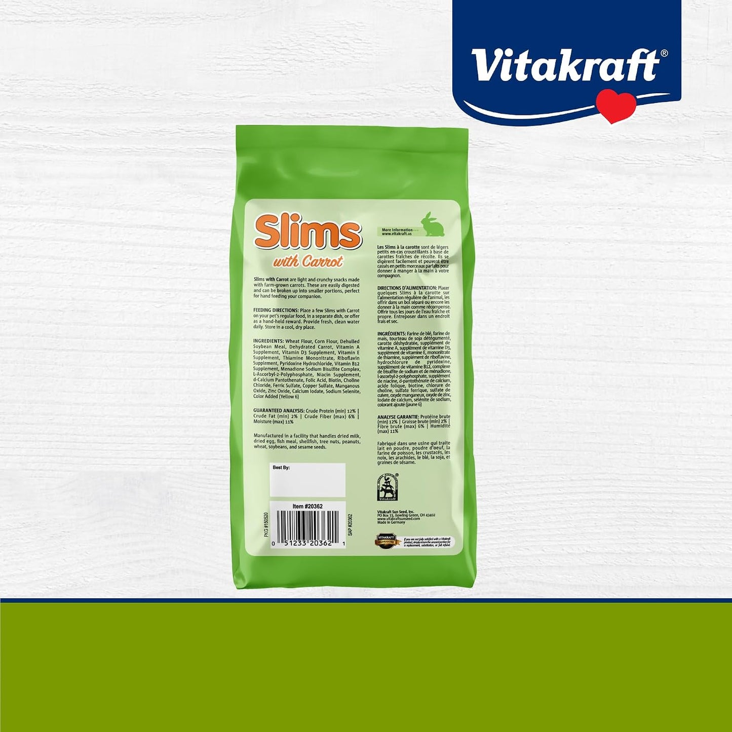 Slims Carrot Small Animal Treats – Light, Healthy Food Bites - Crispy Carrot Treats for Rabbits, Guinea Pigs, Hamsters & Chinchillas (10Oz)