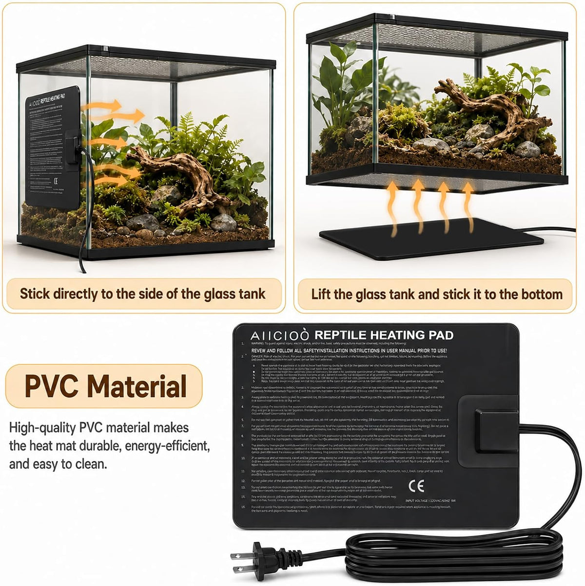 Reptile Heating Pad - Hermit Crab Heater Heat Mat for Reptiles Snake Lizard Terrarium 8 Watt