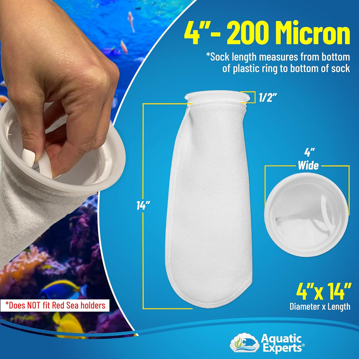 Felt Filter Socks – 4 Inch Ring Style, 200 Micron Aquarium Filter Sock for Sumps & Aquariums (4" X 14", 2 Pack)