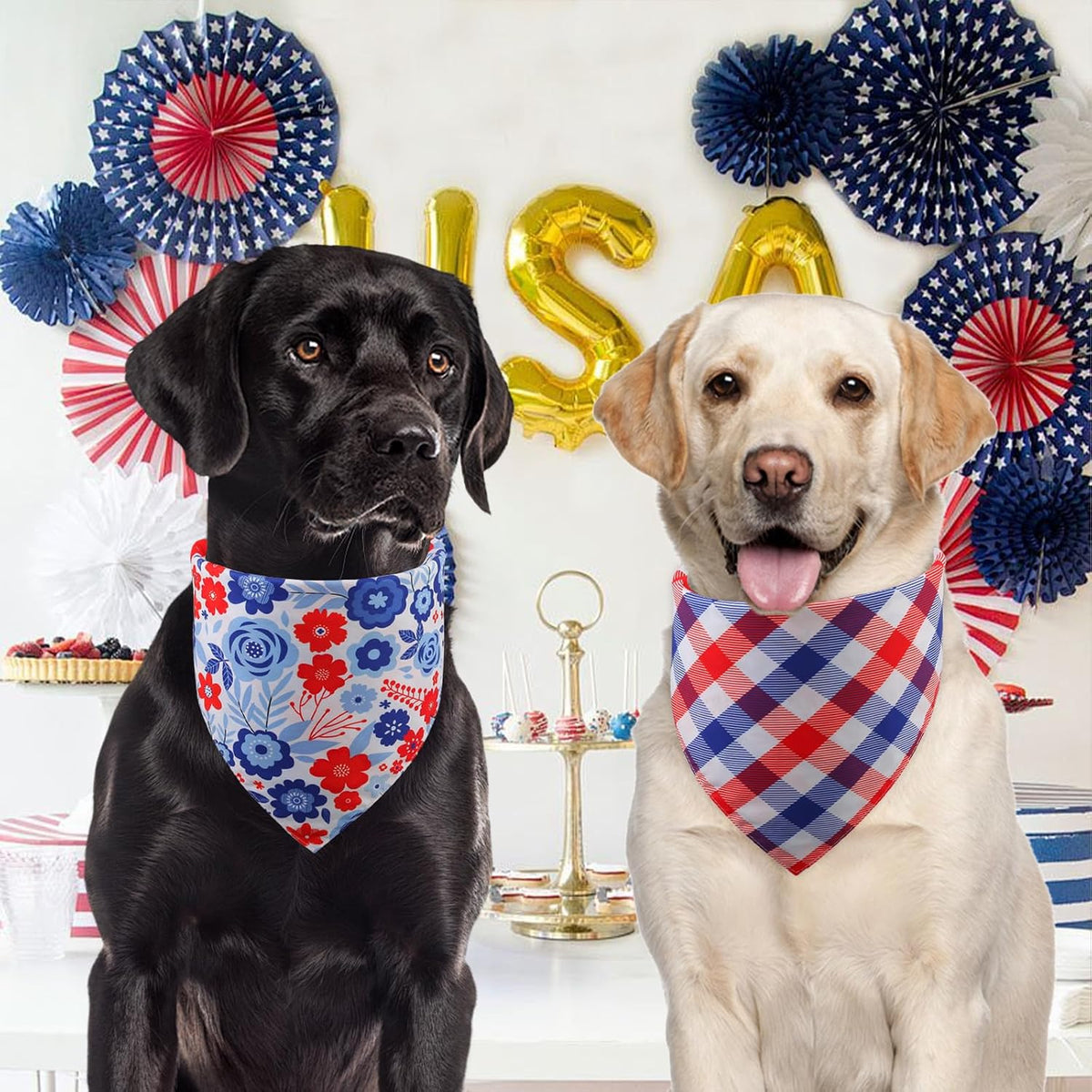 4Th of July Dog Bandanas Summer Xlarge 3PCS, USA Patriotic Scarf