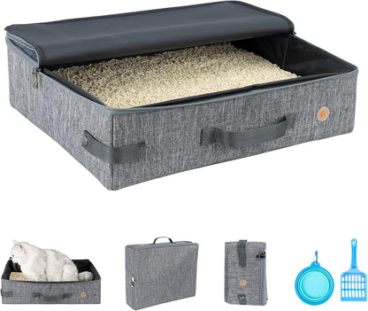 Portable Cat Travel Litter Box with Zipped Lid