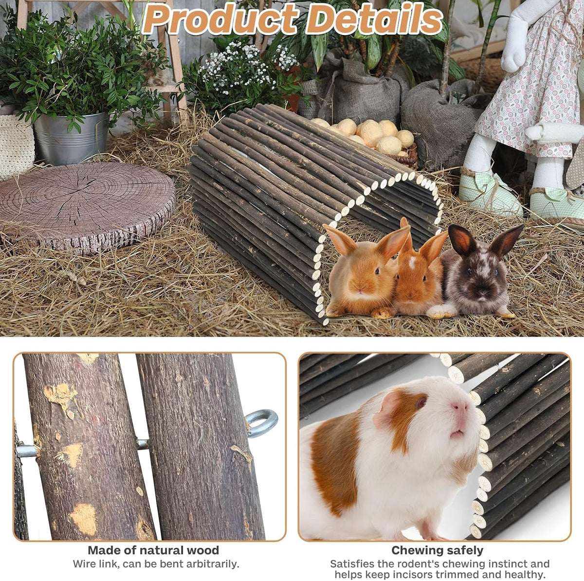 Extra Large Wooden Bunny Ladder Bridge (25 X 15 Inches), Rabbits Hideout, House, Tunnel, Rodents Chew Toys for Guinea Pig, Chinchillas, Hedgehogs, Ferrets, Rat