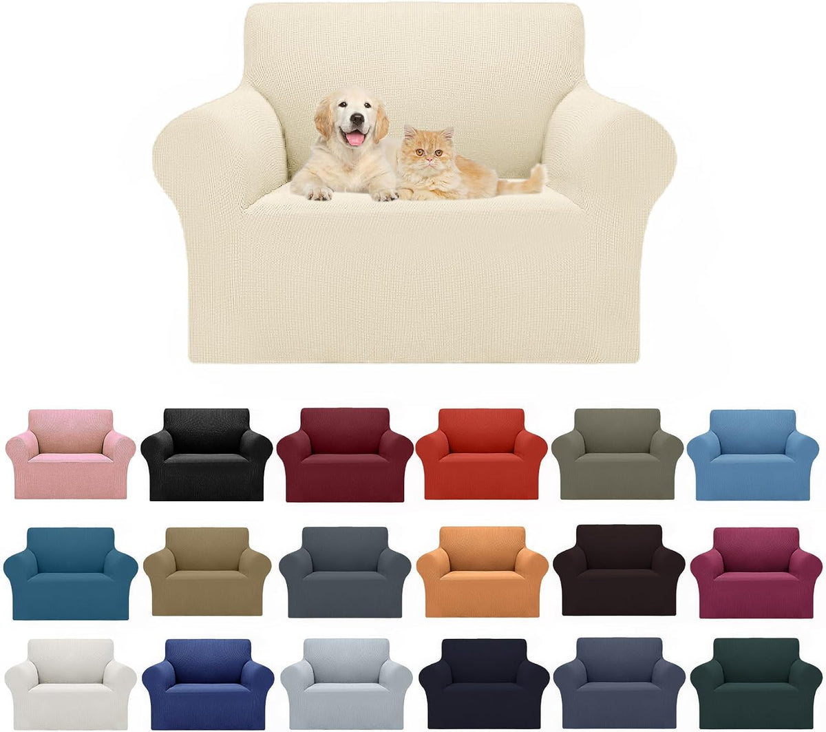 2026 New Stretch Chair Sofa Slipcovers Couch Cover for 1 Seater Furniture Protector Sofa Covers with Elastic Bottom Jacquard Fabric Small Checks for Pets, Kids - Beige