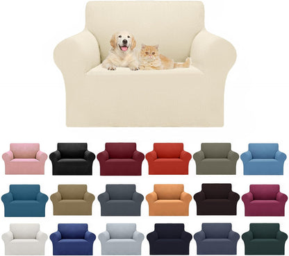 2026 New Stretch Chair Sofa Slipcovers Couch Cover for 1 Seater Furniture Protector Sofa Covers with Elastic Bottom Jacquard Fabric Small Checks for Pets, Kids - Beige