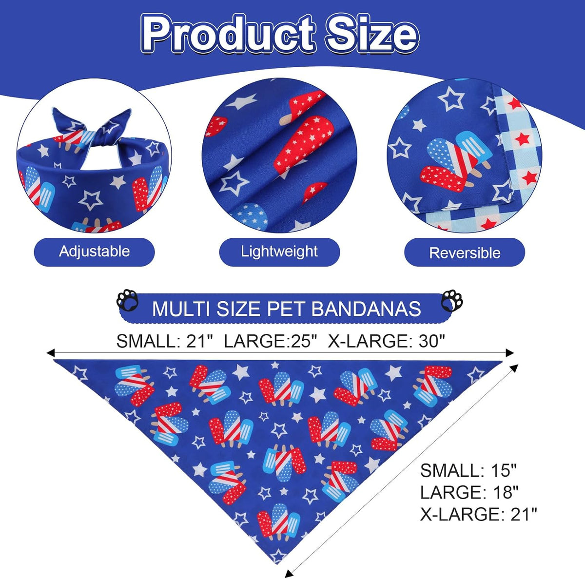 4Th of July Dog Bandanas Summer Xlarge 3PCS, USA Patriotic Scarf
