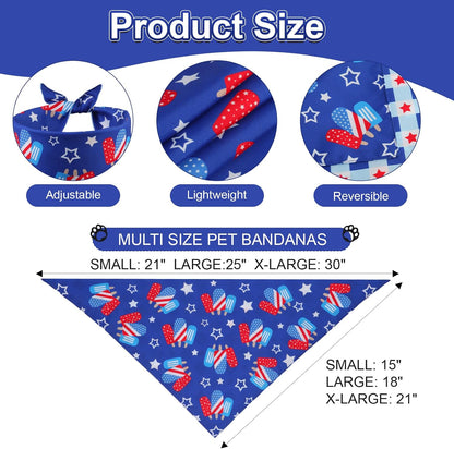 4Th of July Dog Bandanas Summer Xlarge 3PCS, USA Patriotic Scarf