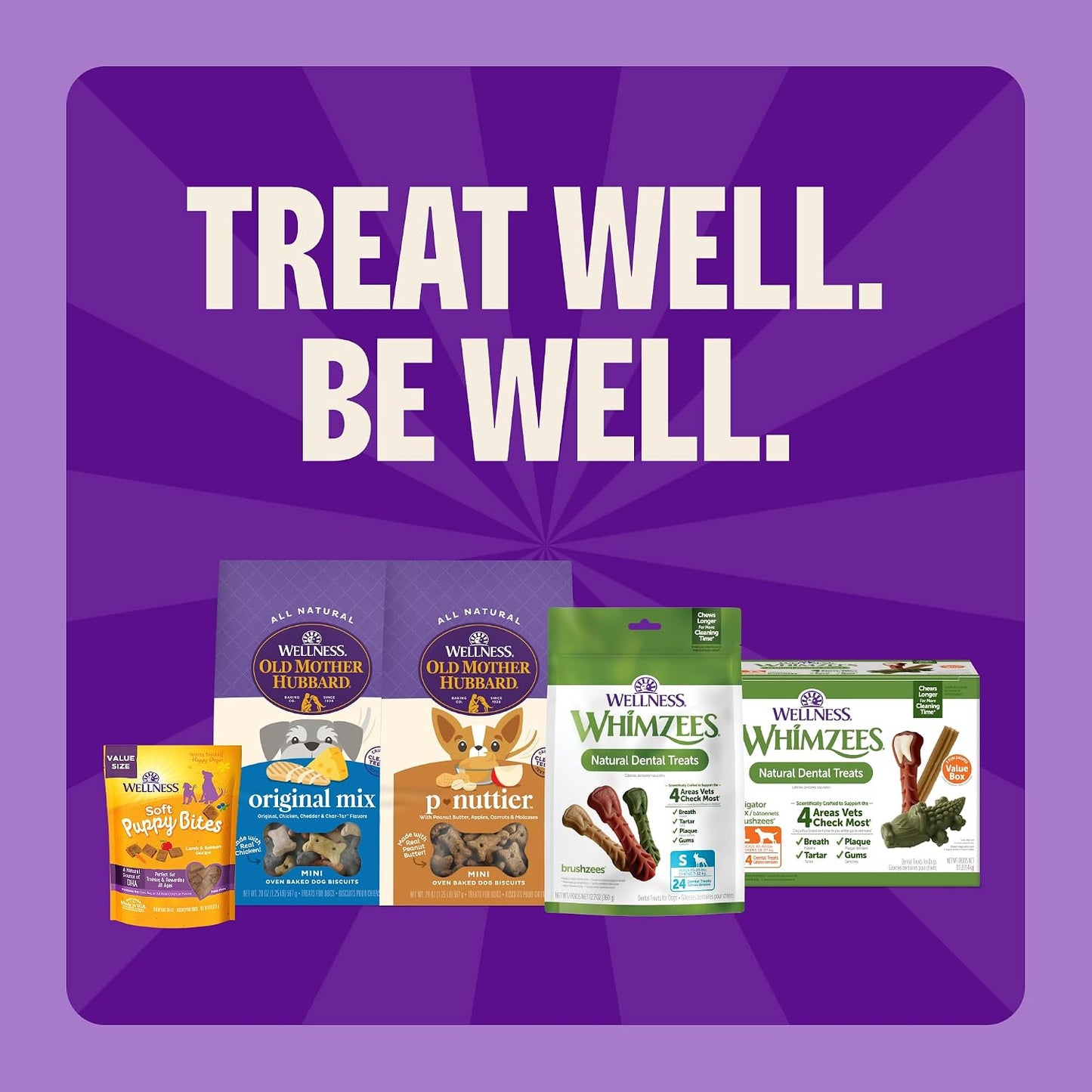 Wellness Veggie Sausage Natural Dog Dental Treat, Chews, Freshens Breath, Small Size, 14.81 Oz Bag, 28 Count