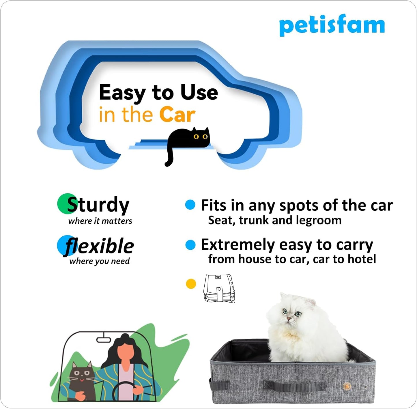 Portable Cat Travel Litter Box with Zipped Lid