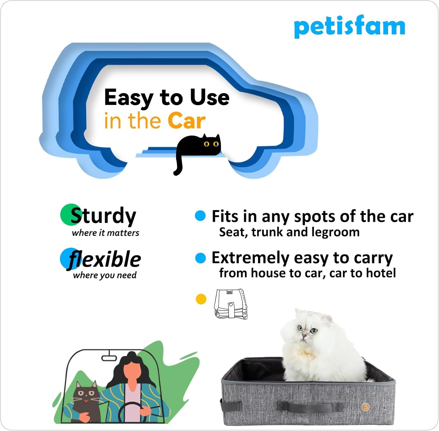 Portable Cat Travel Litter Box with Zipped Lid