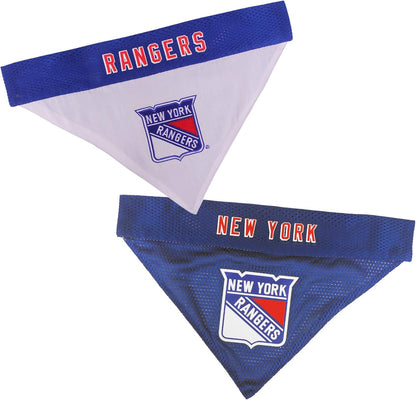NHL New York Rangers Reversible Bandana Size Xx-Large for Dogs & Cats. 2 Sided Sports Bandana, Premium Embroidery Team Logo, Many NHL Teams Available